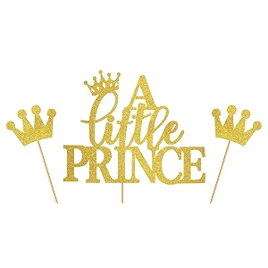 gold glitter a little prince cake topper baby boy 1st 2nd birthday party decorations supplies