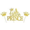 Gold Glitter A Little Prince Cake Topper, Baby Boy 1st 2nd Birthday Party Decorations Supplies