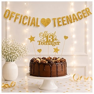 happy 13th birthday banner gold glitter13th birthday cake topper