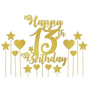 happy 13th birthday cake topper - official 13 teenager birthday cake topper 7 count gold