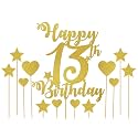 Happy 13th Birthday Cake Topper - Official 13 Teenager Birthday Cake Topper, 7 Count, Gold