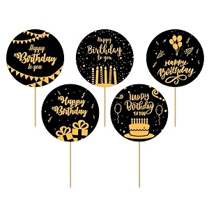 happy birthday black cup cake topper printed cupcake toppers for kids boy39s girls adults 30th 40th 50th60th bday decorations itemscake accessoriescardstags