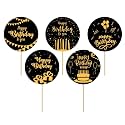 Happy Birthday Black Cup Cake Topper Printed Cupcake Toppers for Kids Boy's Girls Adults 30th, 40th, 50th,60th Bday Decorations Items/Cake Accessories,Cards,Tags