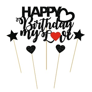 happy birthday my love cake topper - black glitter my love birthday party cake decoration supply - lover birthday cake topper with heart for wife husband children or parent