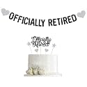 Happy Retirement Cake Topper and Banner Black and Silver -Hello Pension Goodbye Tension - Officially Retied Party Decoration Supplies The Legend Has Retired Cake Topper