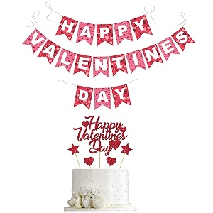 happy valentine day cake topper and banner combo set for valentine39s day marriage proposal wedding engagement bridal shower baby shower party decorations