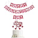 Happy Valentine Day Cake Topper and Banner Combo Set for Valentine's Day, Marriage Proposal, Wedding, Engagement, Bridal Shower, Baby Shower, Party Decorations