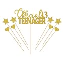 Official 13 Teenage Gold D-3 Cake Topper-Official 13 Teenager Birthday Cake Topper 13Th Birthday Cake Topper Gold Glitter Happy Birthday Cake Decoration