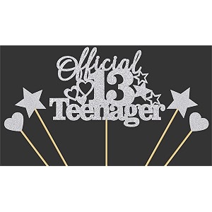 official 13 teenager birthday cake topper silver glitter 13th birthday 1 count topper cake topper metallic