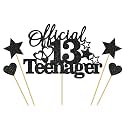 Official 13 Teenager Birthday Cake Topper 13Th Birthday Cake Topper Black Glitter Happy Birthday Cake Decoration