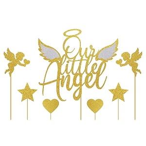 our little angel cake topper baby girl cake topper little girl cake decor baby shower kids first birthday party decorations purple 11x15cm 5 count