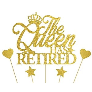 the queen has retired cake topper gold glitter officially retired retirement party supplies cake topper for retirement party hello pension goodbye tension