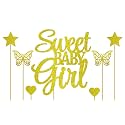 Sweet Baby Girl Cake Topper, Sweet Baby Girl Decorations, Baby Girl's 1st Birthday Party Decoration Supplies Gold Glitter