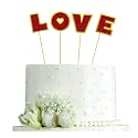 Valentine's Day Love Cake Toppers with Glitter Heart Letter Sweet Love Cupcake Picks Valentine's Day Theme Wedding Engagement Bridal Shower Birthday Party Cake Decorations (Red)