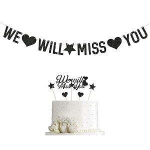 we will miss you cake topper and banner black - job change graduation party cake decor - going awayretirementfarewell party decorations