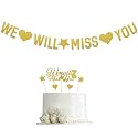 We Will Miss You Cake Topper and Banner Gold - Job Change, Graduation Party Cake Decor - Going Away,Retirement,Farewell Party Decorations