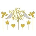 Welcome Little Angel cake topper-gold glitter cake topper Little Girl Or Little Boy Cake Decor, Baby Shower, Kids First Birthday Party Decorations