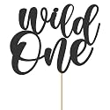 Wild One Cake Topper - Glitter Black 1st Birthday Cake Decorating Supplies, Suitable for Baby First Birthday Party or Baby Photo Booth Props