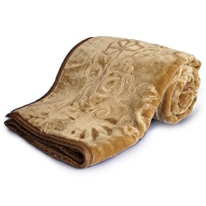 svt velvet floral embossed super soft heavy double bed mink blanket for winter camel double tc - 200