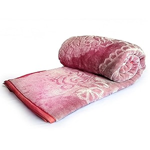 svt velvet floral embossed super soft heavy double bed mink blanket for winter baby pink double lightweight tc - 200