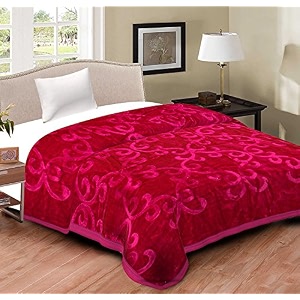 svt velvet floral embossed super soft heavy double bed mink blanket for winter pink double tc - 200