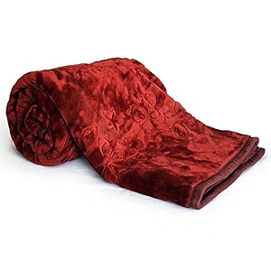 svt velvet floral embossed super soft heavy double bed mink blanket for winter maroon double tc - 200