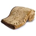 SVT Velvet Floral Embossed Super Soft Heavy Double Bed Mink Blanket for Winter (Camel, Double)| TC - 200