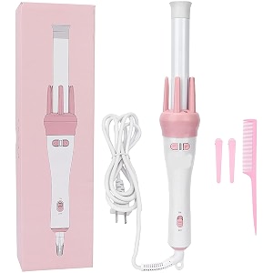 professional ceramic curling iron wand - fast heating 360 automatic rotating hair curler with cool ripples