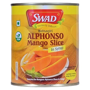 swad alphonso mango slice with syrup  no added preservatives  export quality happus aam  ratnagiri alphonso mango slices with syrup 850g pack of 2