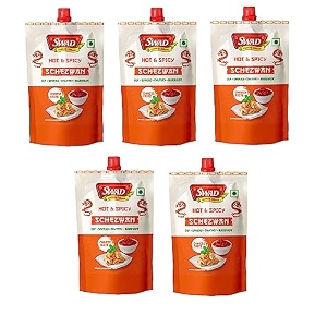 swad hot amp spicy schezwan chutney  garlic chilli dip spread amp cooking sauce  perfect for momos spring rolls noodles fried rice amp snacks  ready to use  150g pack of 5