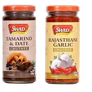swad pack of rajasthani garlic chutney 250g  tamarind amp date chutney 300g pack of 2