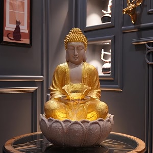 fibreglass 2 feet buddha water fountain with led lightsindoor amp outdoor decormeditating buddha statue with fountain for homeoffice amp garden decorvastu amp positive energy golden