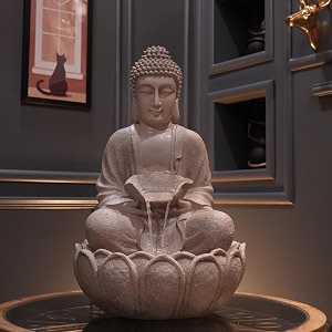 fibreglass 2 feet buddha water fountain with led lightsindoor amp outdoor decormeditating buddha statue with fountain for home office amp garden decorvastu amp positive energy beige