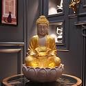 Fibreglass 2 Feet Buddha Water Fountain with LED Lights|Indoor &amp; Outdoor Decor|Meditating Buddha Statue with Fountain for Home,Office &amp; Garden Decor|Vastu &amp; Positive Energy (Golden)