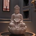 Fibreglass 2 Feet Buddha Water Fountain with LED Lights,Indoor & Outdoor Decor,Meditating Buddha Statue with Fountain for Home, Office & Garden Decor,Vastu & Positive Energy (Beige)