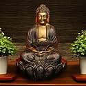3 Feet Large Golden Kamal Buddha Water Fountain with Led Lighting and Motor, Indoor/Outdoor Garden Buddha Fountain for Home Decor