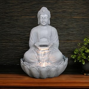 resin 3 feet large kamal buddha water fountainled lighting with motoroutdoorindoorgarden water fountainbuddha fountain for home decor3 feet large grey