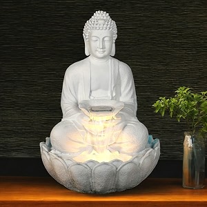 resin fibreglass 3 feet large kamal buddha water fountainled lighting with motoroutdoorindoorgarden water fountain buddha fountain for home decor3 feet large white 3 feet