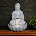 Resin 3 Feet Large Kamal Buddha Water Fountain|Led Lighting with Motor|Outdoor/Indoor/Garden Water Fountain|Buddha Fountain for Home Decor|3 Feet Large (Grey)