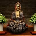 3 Feet Large Golden Kamal Buddha Water Fountain with Led Lighting and Motor, Indoor/Outdoor Garden Buddha Fountain for Home Decor