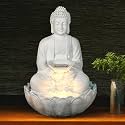 Resin, Fibreglass 3 Feet Large Kamal Buddha Water Fountain|Led Lighting with Motor|Outdoor/Indoor/Garden Water Fountain| Buddha Fountain for Home Decor|3 Feet Large (White, 3 Feet)