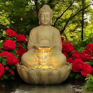 kamal buddha water fountain big size3 feet kamal buddha fountain with led lighting for outdoorwater fountain for home amp garden beige 3 feetresin