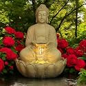 Kamal Buddha Water Fountain Big Size|3 Feet Kamal Buddha Fountain with LED Lighting for Outdoor|Water Fountain for Home &amp; Garden (Beige, 3 Feet),Resin