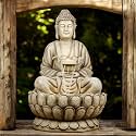 Resin 4 Feet Kamal Buddha Water Fountain Big Size|Fountain Buddha Water with LED Lighting for Outdoor|Water Fountain for Garden(Beige, 4 Feet Kamal Buddha)