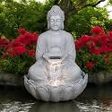 Resin Kamal Buddha Water Fountain Big Size|3 Feet Kamal Buddha Water with LED Lighting for Outdoor|Water Fountain for Garden(3Feet) (Grey, 3 Feet Kamal Buddha)