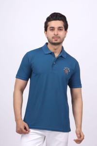 swagfit Men Solid Polo Neck Cotton Blend