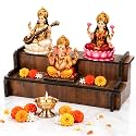 SWAGSTATION 2 Tier Wooden Mandir Steps Stand for God Idols Chowki 15 Inch