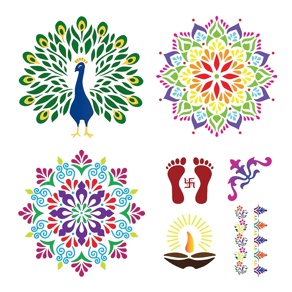 Lego Rangoli Pattern DIY Rangoli Designs Tools Kit with Rangoli Stencils Set - 6 Rangoli ...