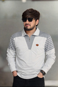 Swagwala Colorblock Men Polo Neck White T-Shirt