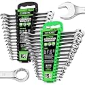 SWANLAKE 30-Piece Combination Wrench Set, Metric &amp; SAE (8-22mm &amp; 1/4” to 1-1/16”),12-Point Open End Standard Wrench Set, Mechanics Wrenches Sets, Chrome Vanadium Steel with Storage Rack